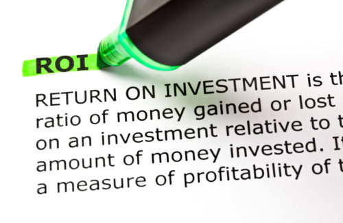 ROI (Return On Investment) highlighted in green with felt tip pen